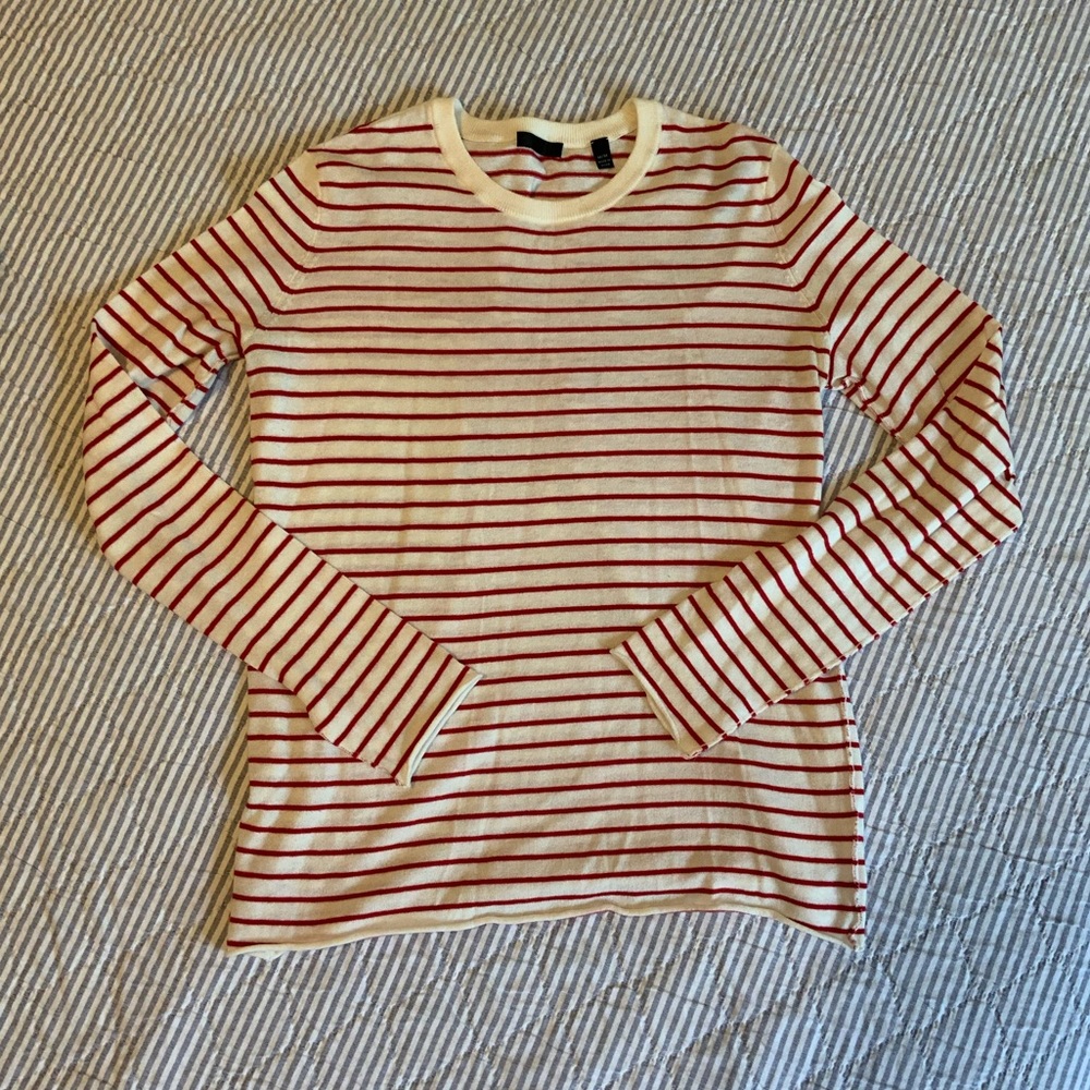ATM Red Striped Raw Edge Crewneck Top